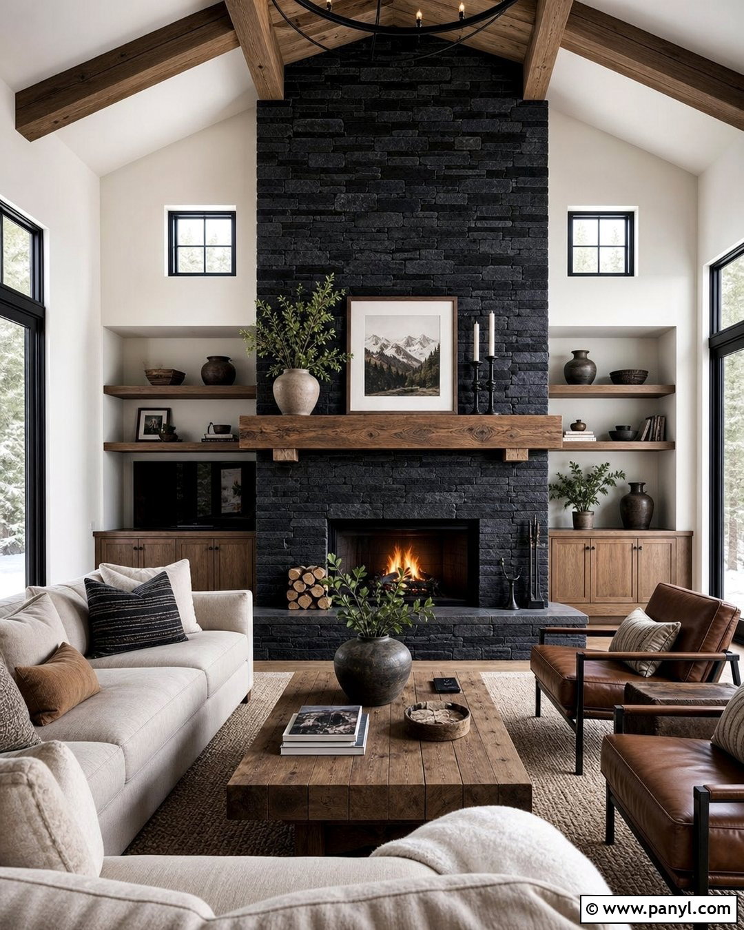 Black Stone Fireplace With White Walls - 35 Black Fireplace White Walls