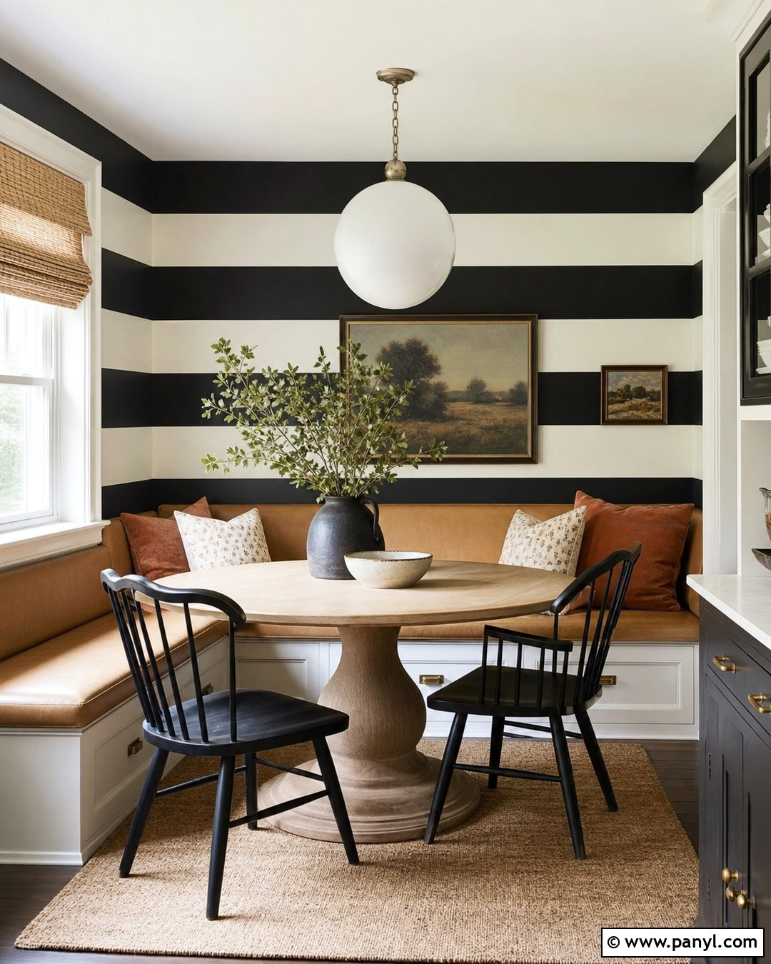 Black Striped Breakfast Nook - 25 Black Striped Wall Ideas