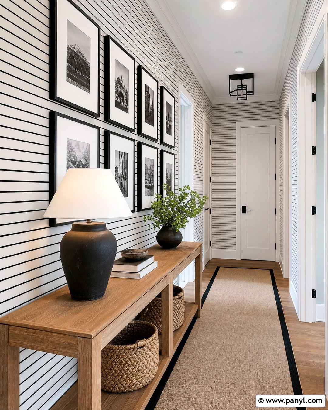 Black Striped Gallery Wall Hallway - 25 Black Striped Wall Ideas