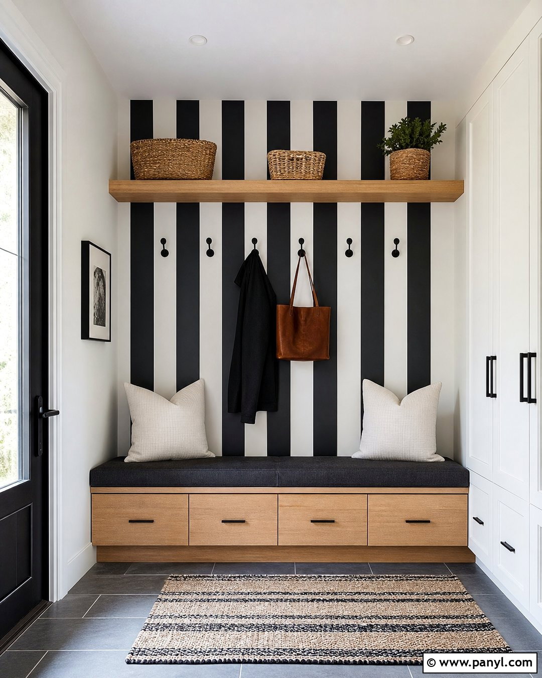 Black Striped Mudroom - 25 Black Striped Wall Ideas