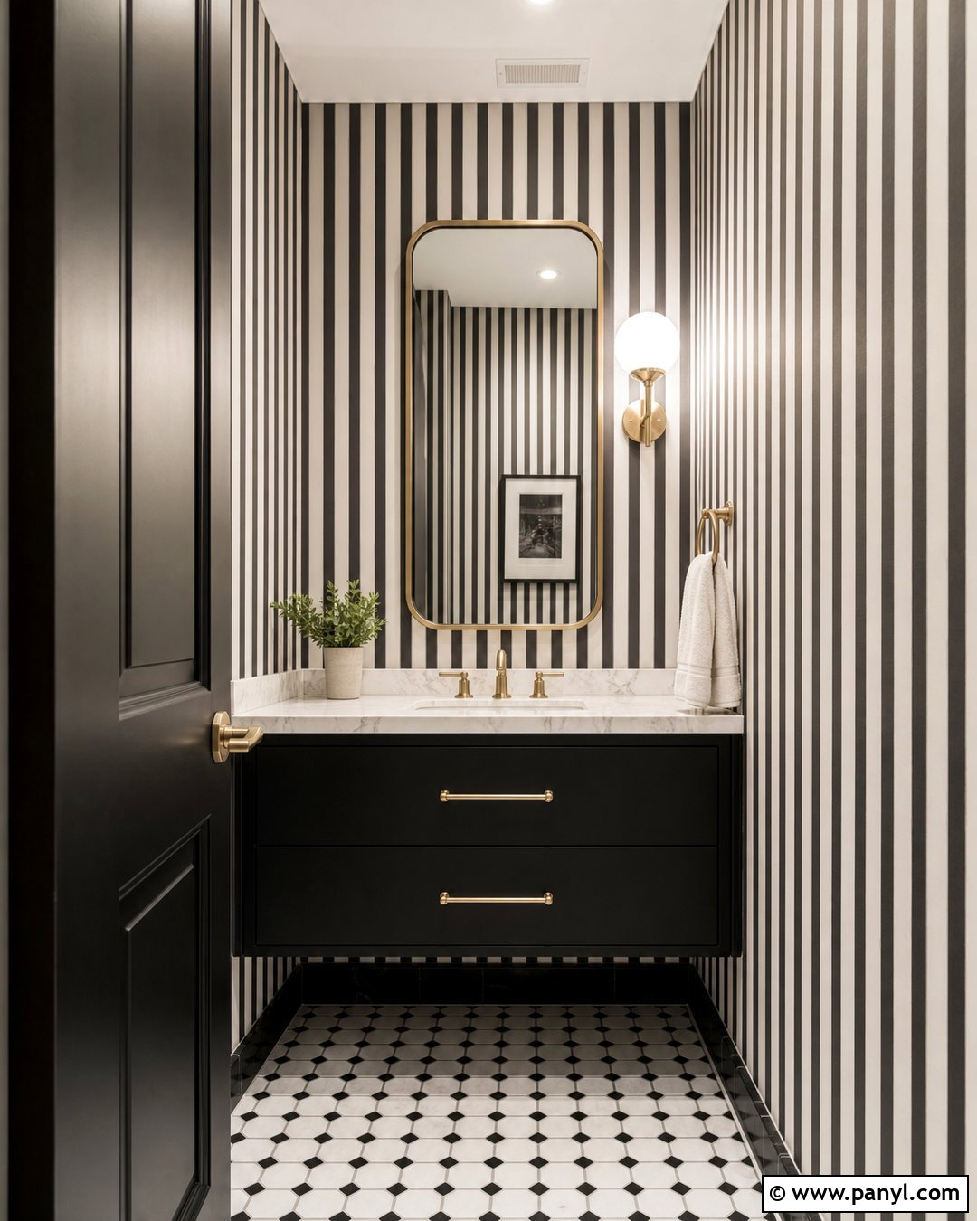 Black Striped Powder Room - 25 Black Striped Wall Ideas