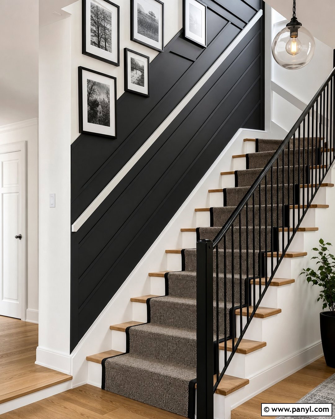 Black Striped Staircase Wall - 25 Black Striped Wall Ideas