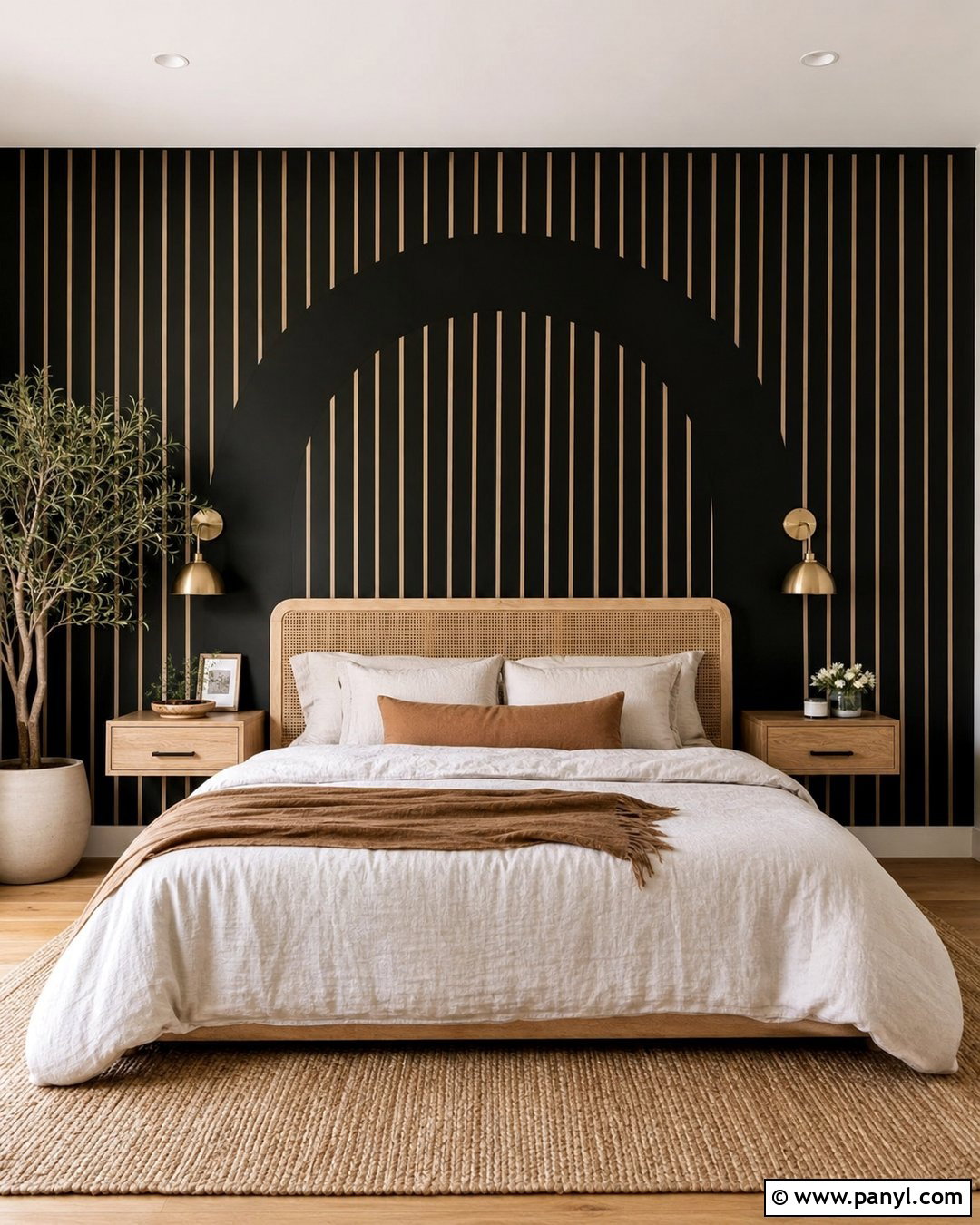 Black Striped Wall With Painted Arch - 25 Black Striped Wall Ideas