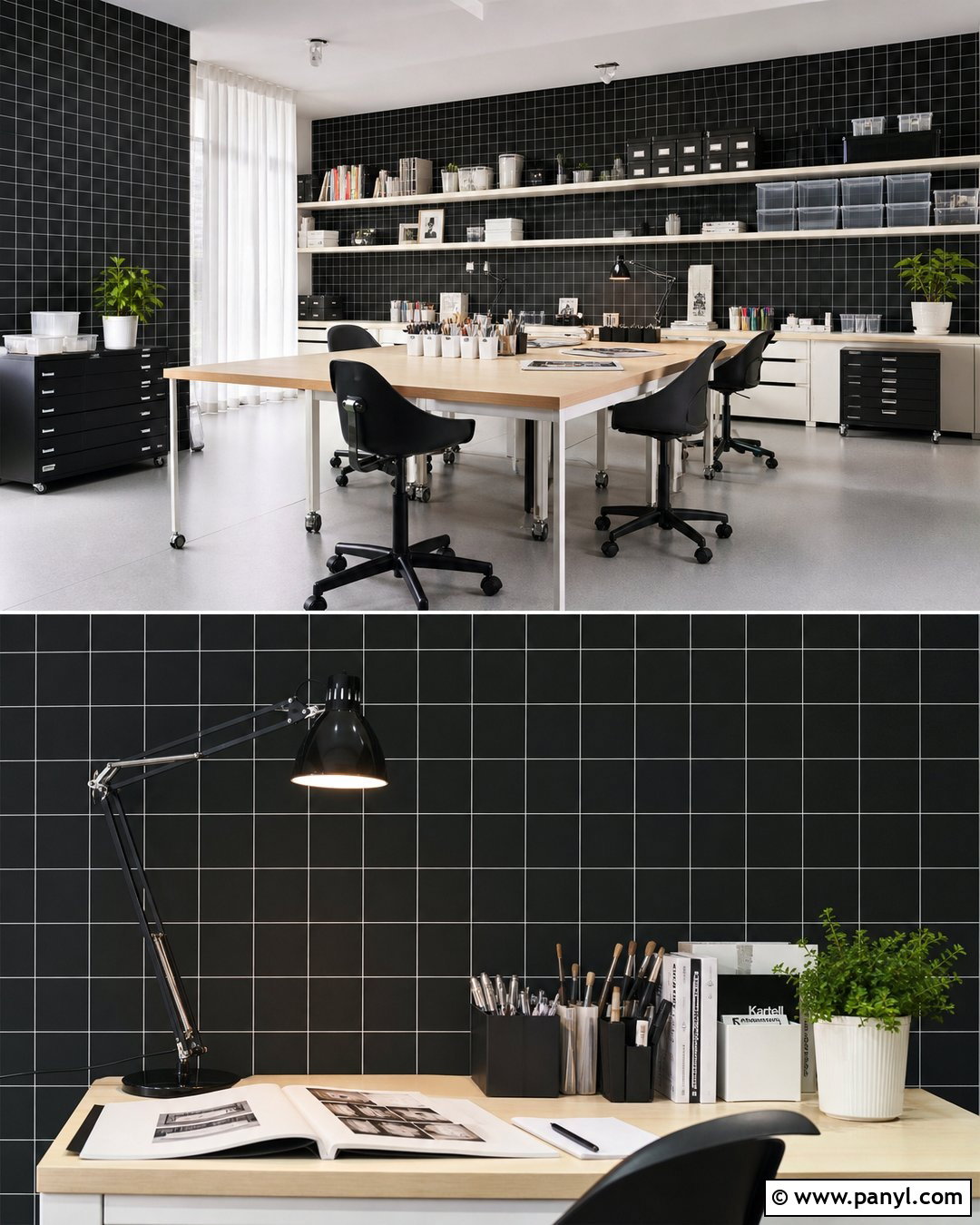 Black Studio Wall With White Grid Stripes - 20 Black Wall With White Stripes