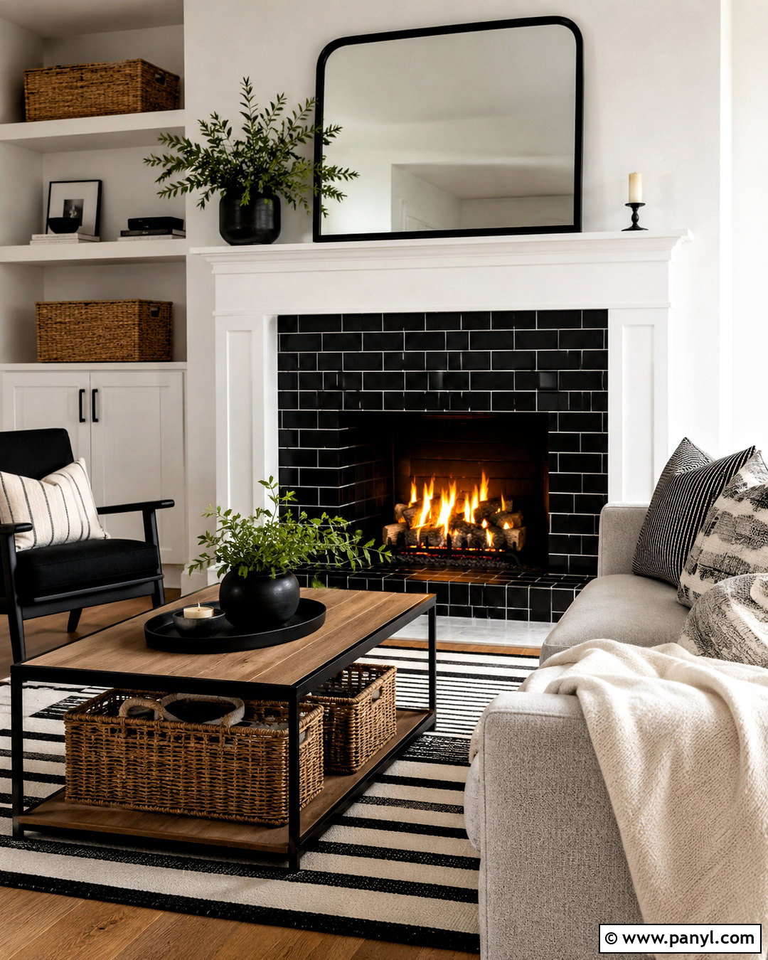 Black Subway Tile And White Grout Fireplace - 20 black and white fireplace ideas