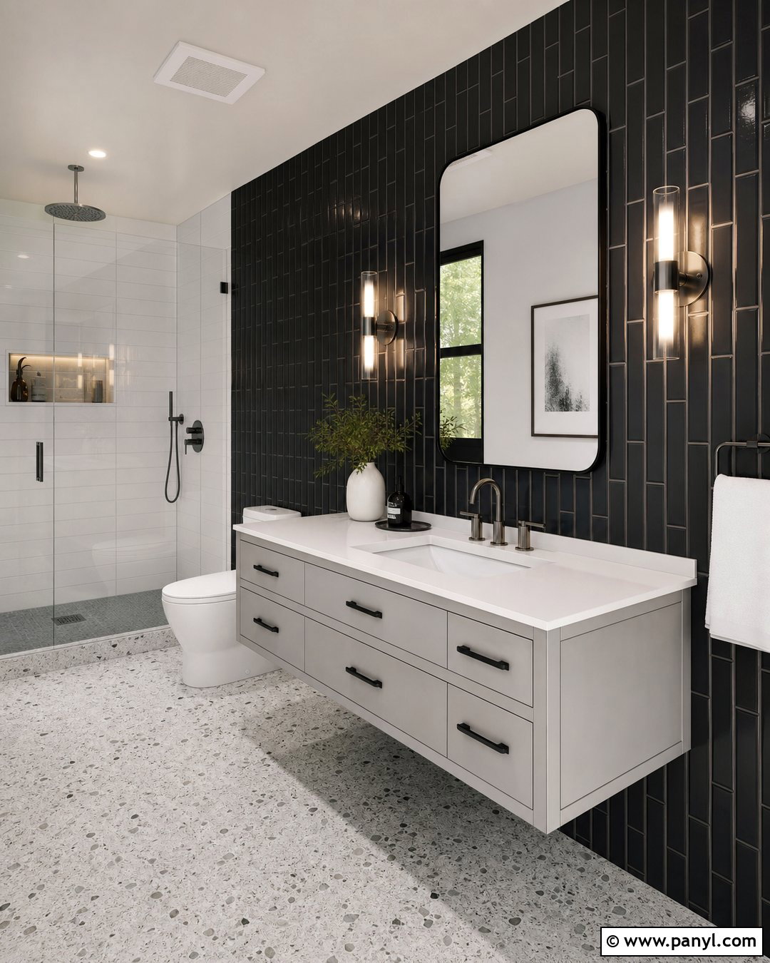 Black Subway Tile Bathroom Vanity - 20 Modern Bathroom Vanity With Black Wall Ideas