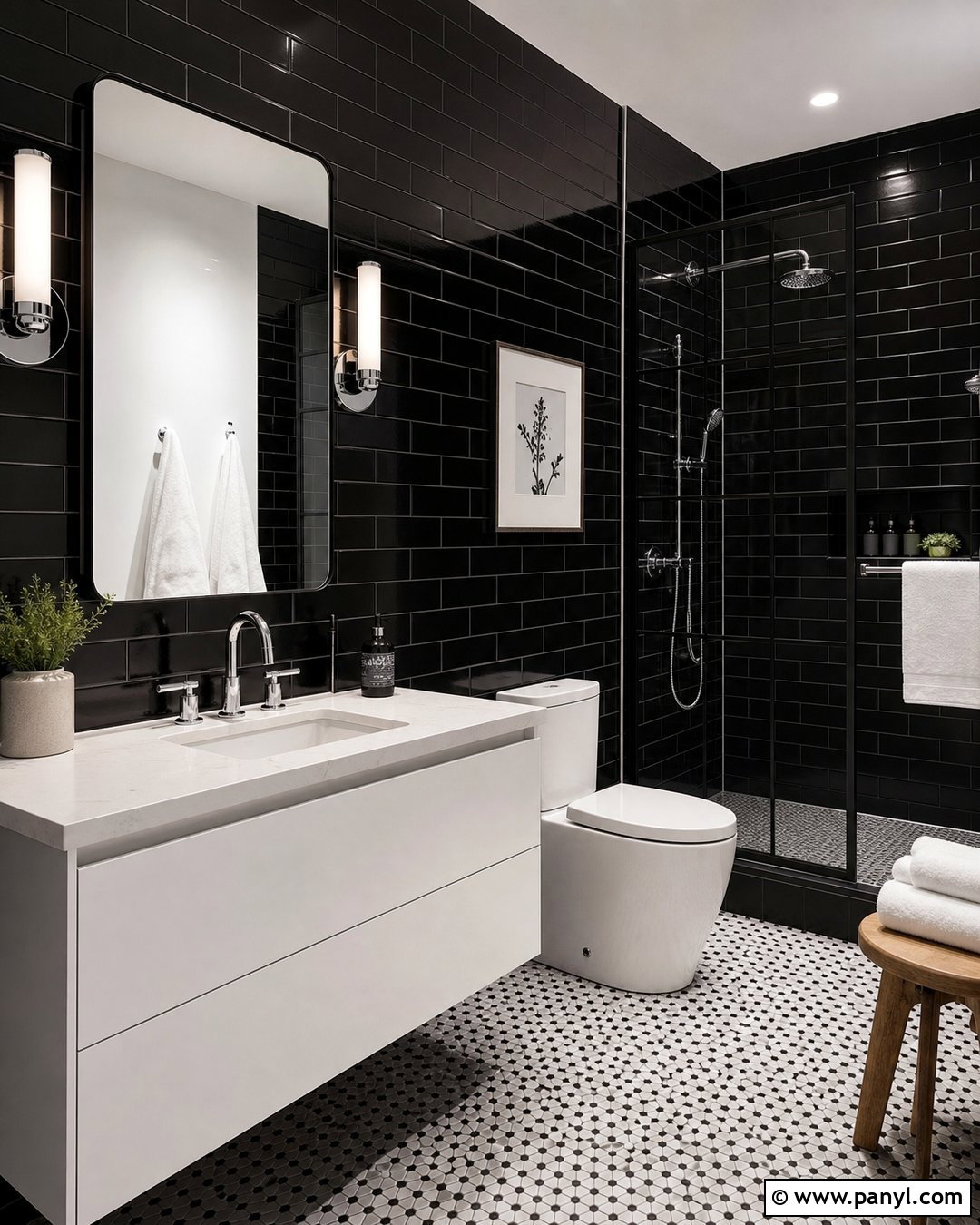 Black Subway Tile Bathroom Walls - 30 Dark Bathroom Walls