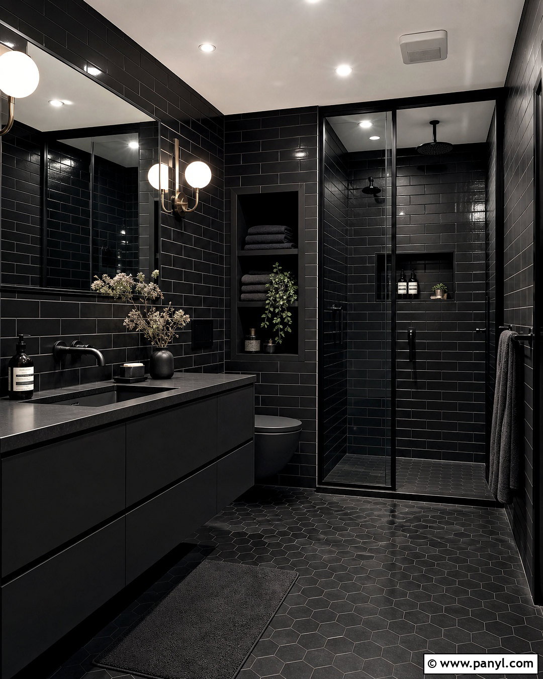 Black Subway Tile Bathroom - 20 all black bathroom ideas