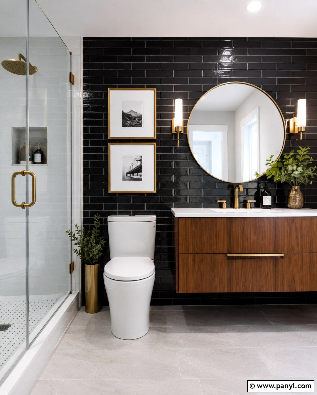 Black Subway Tile Wall Behind Toilet - 20 Black Accent Wall Behind Toilet Ideas
