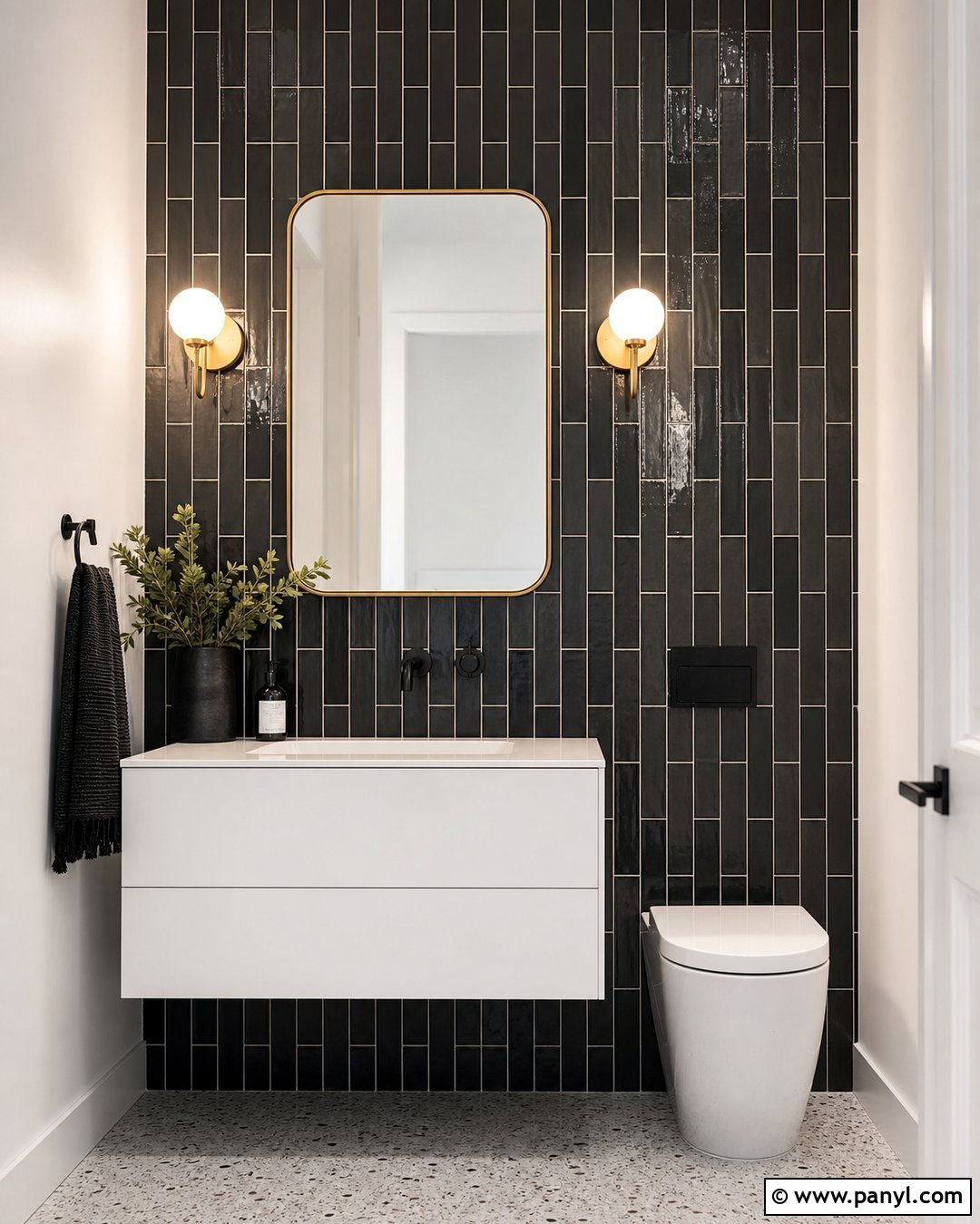 Black Subway Tile Wall - 20 Black Accent Wall Half Bathroom Ideas