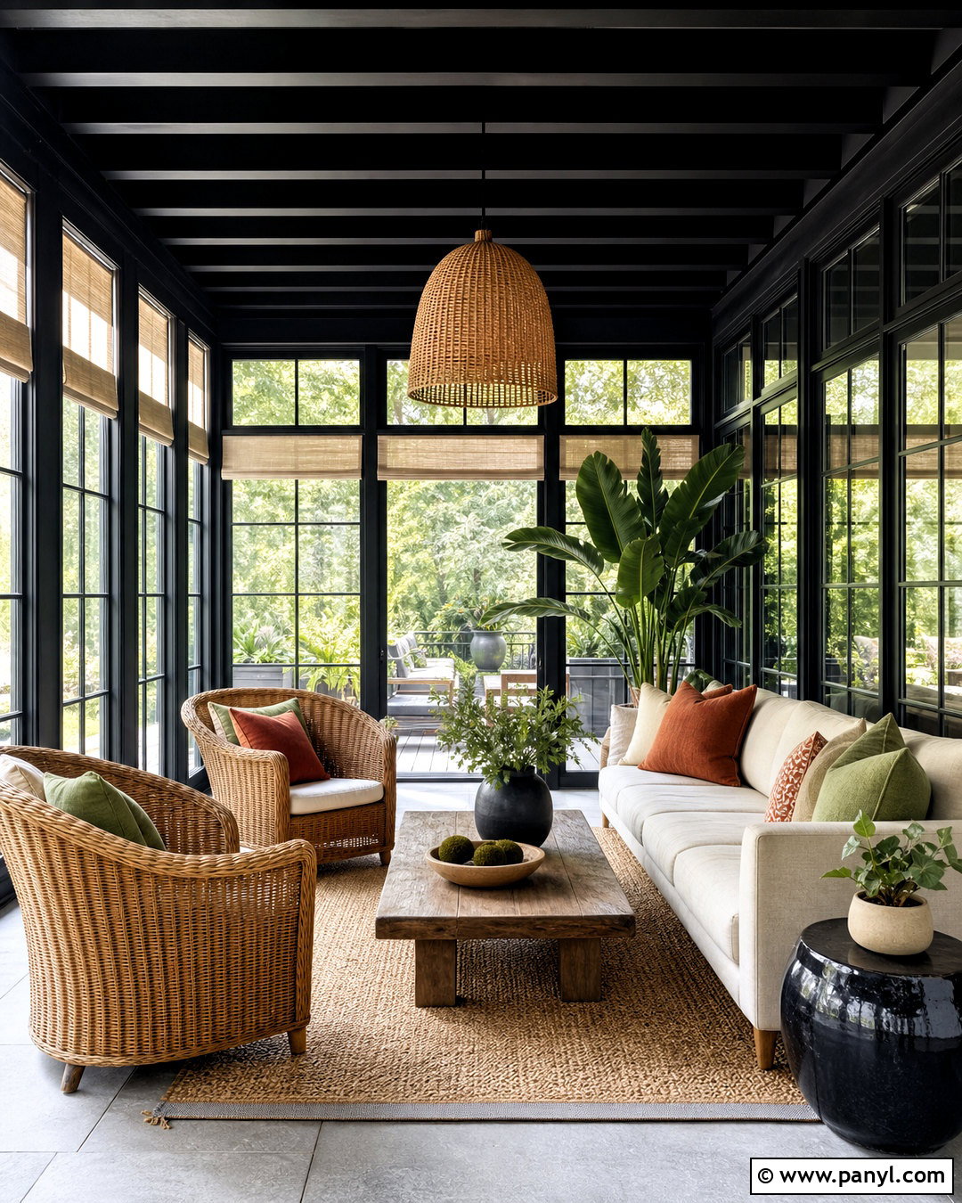 Black Sunroom With Woven Furniture - 20 black room design ideas