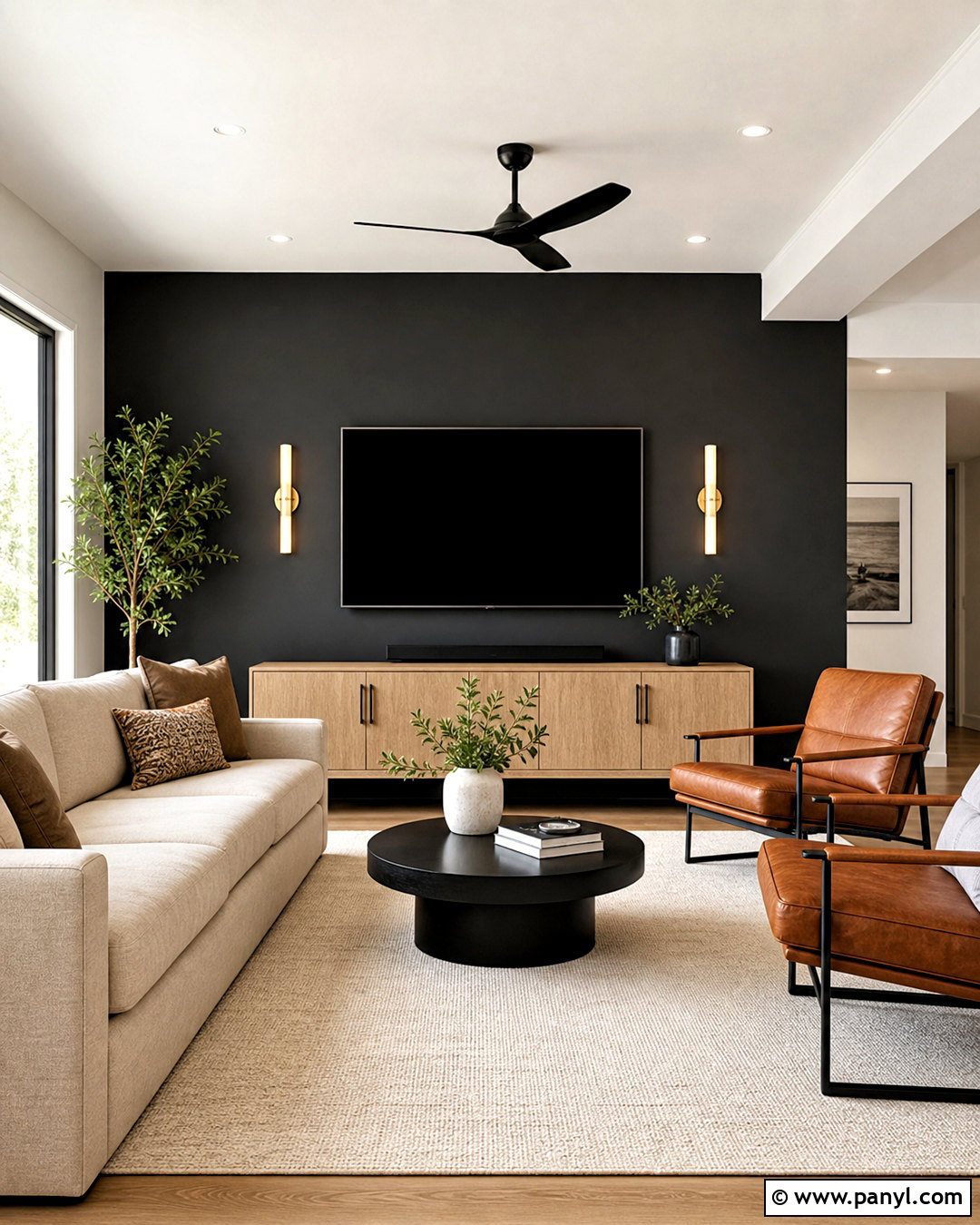 Black TV Accent Wall - 20 accent walls in living room with tv ideas