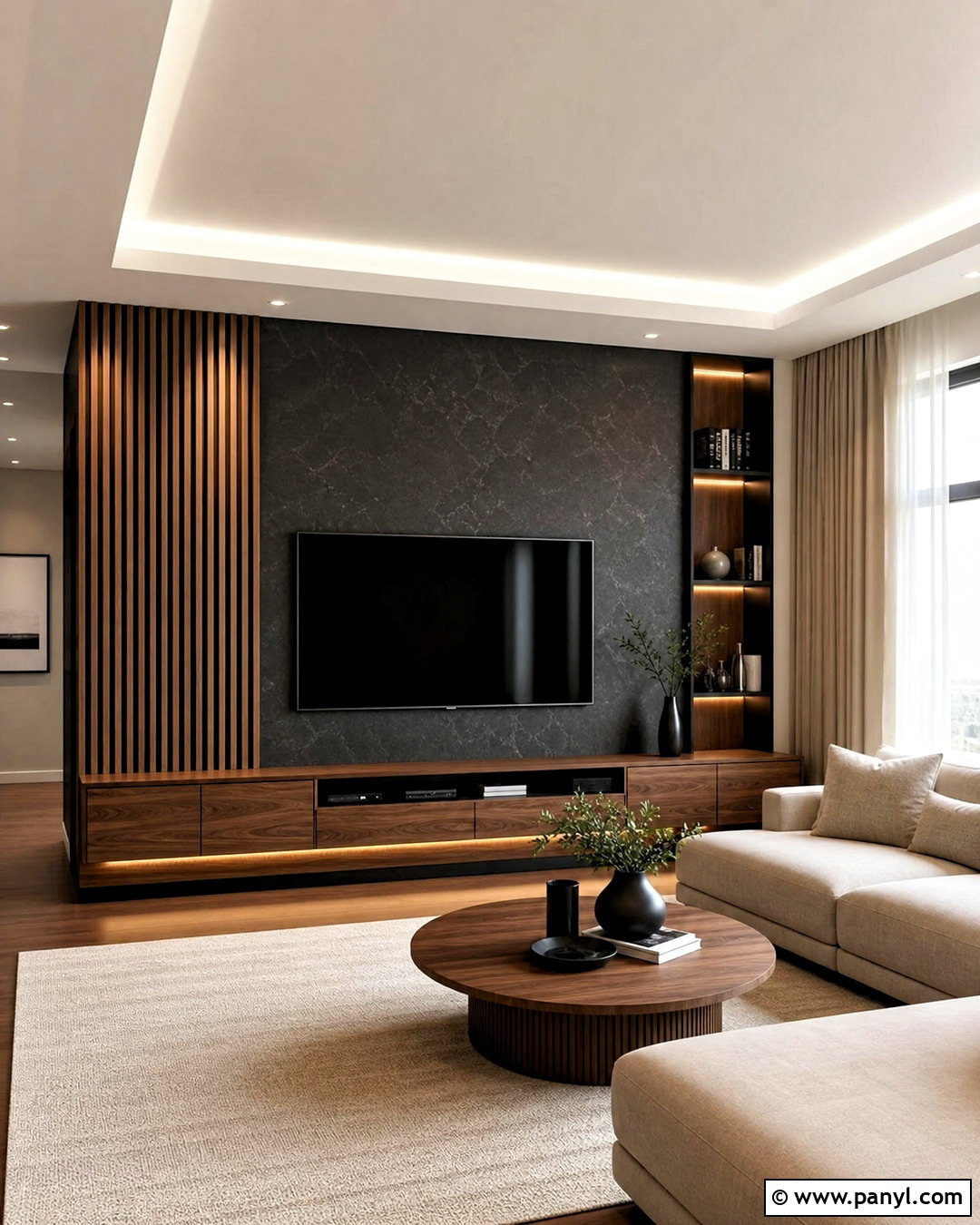 Black TV Unit With Wood Accents - 20 tv unit design modern ideas