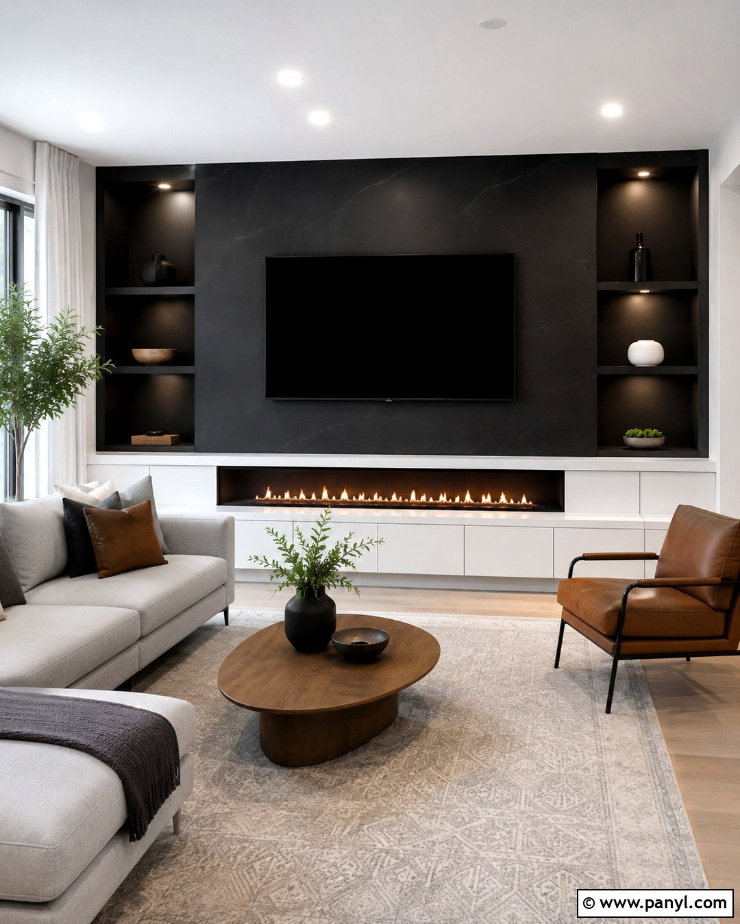 Black TV Wall With White Fireplace - 20 Black Accent Wall White Fireplace Ideas