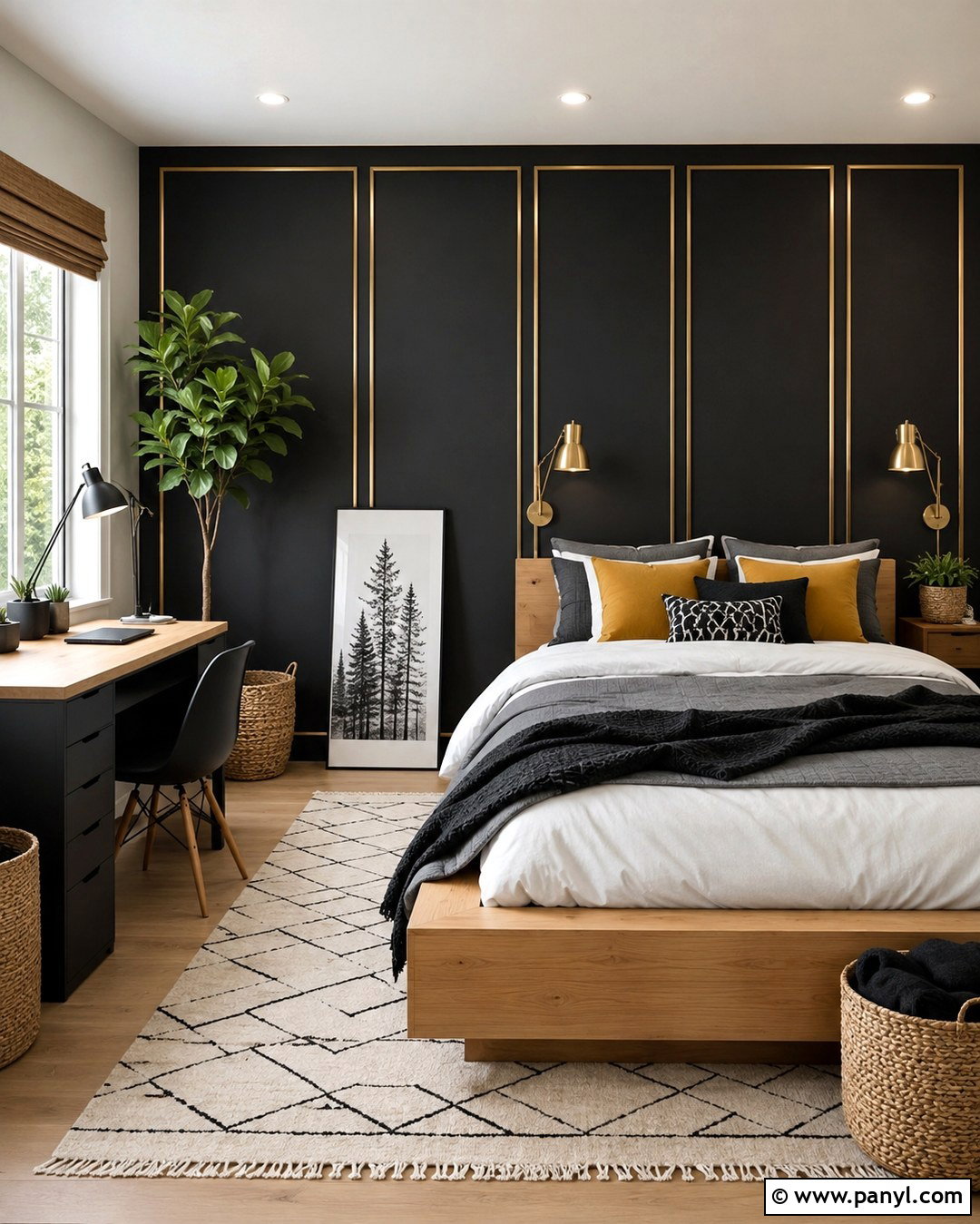 Black Teen Bedroom Wall With Gold Trim - 20 Black Walls Gold Trim Ideas