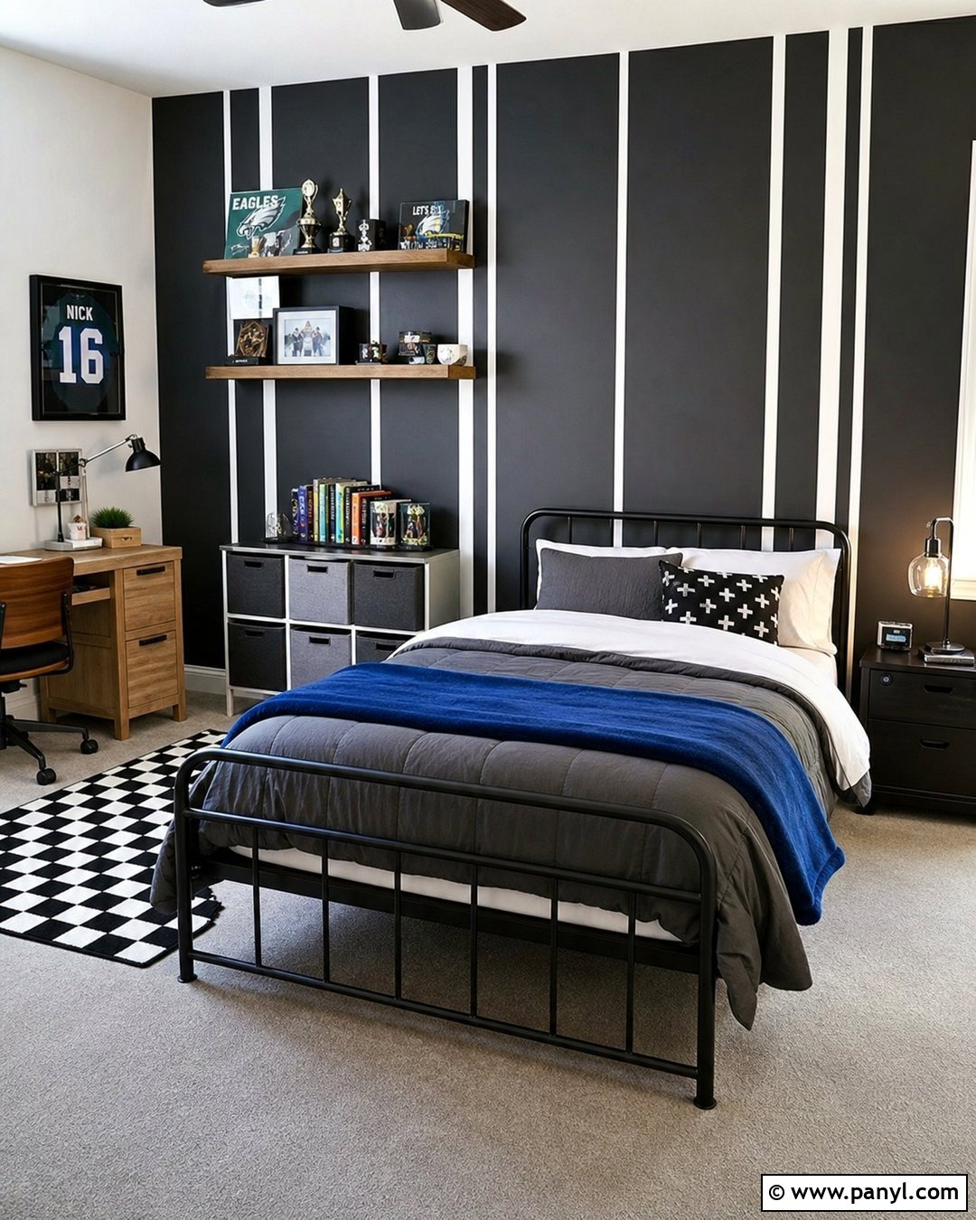 Black Teen Bedroom Wall With Mixed White Stripes - 20 Black Wall With White Stripes