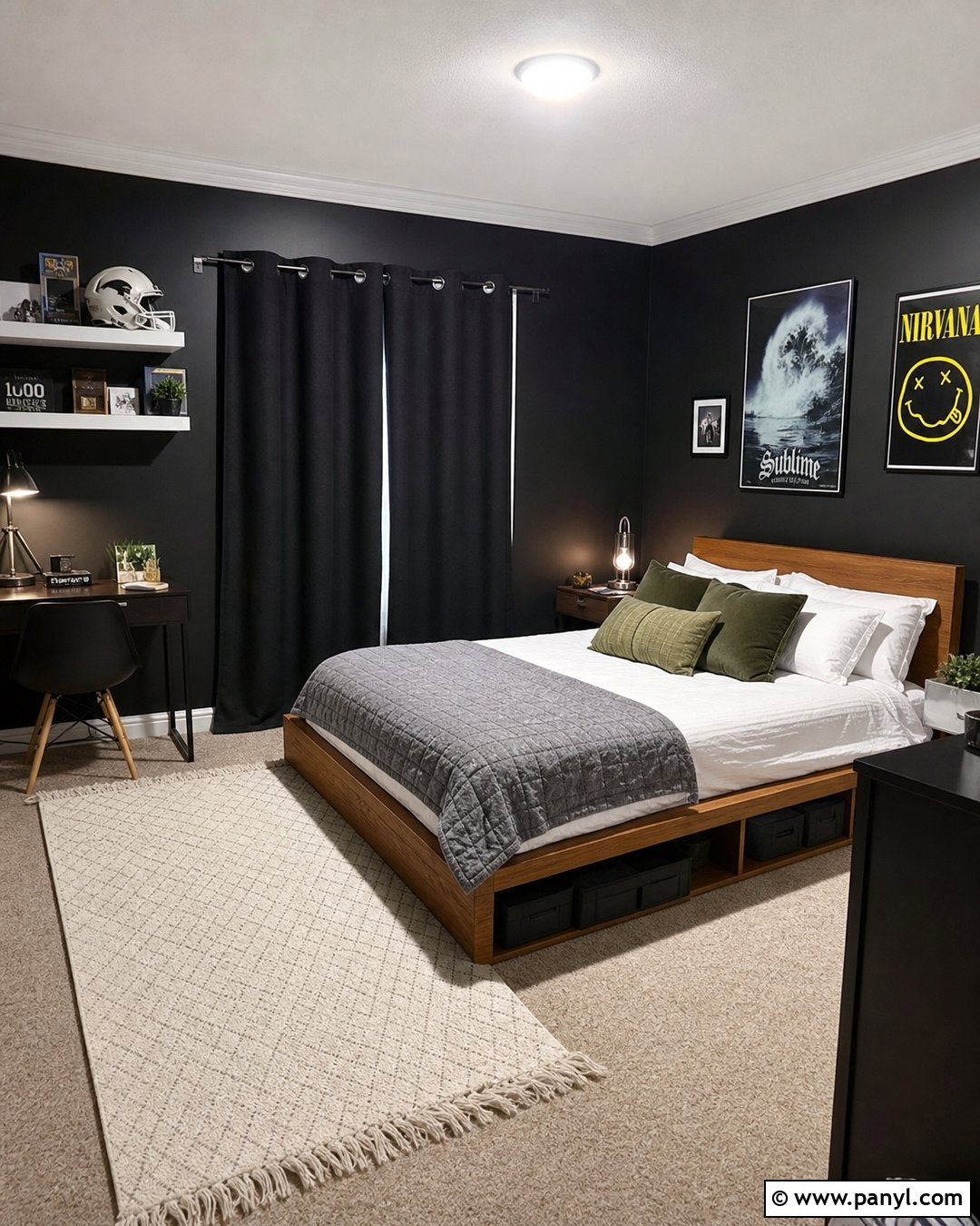 Black Teen Bedroom With White Trim - 30 Black Walls White Trim Ideas