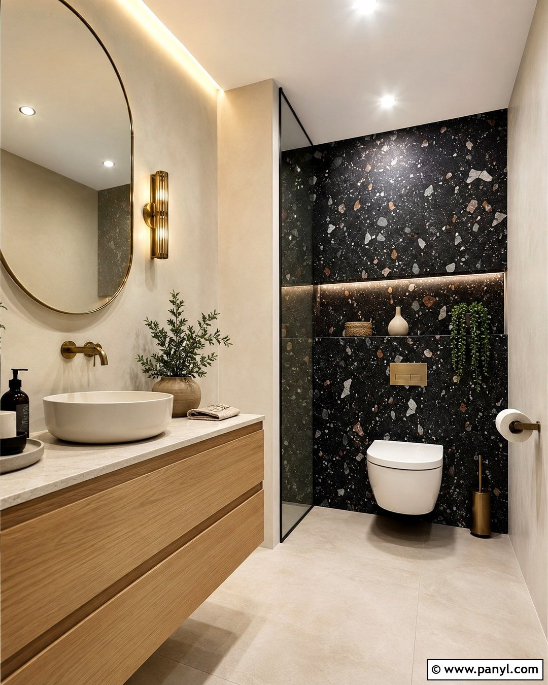 Black Terrazzo Wall Behind Toilet - 20 Black Accent Wall Behind Toilet Ideas
