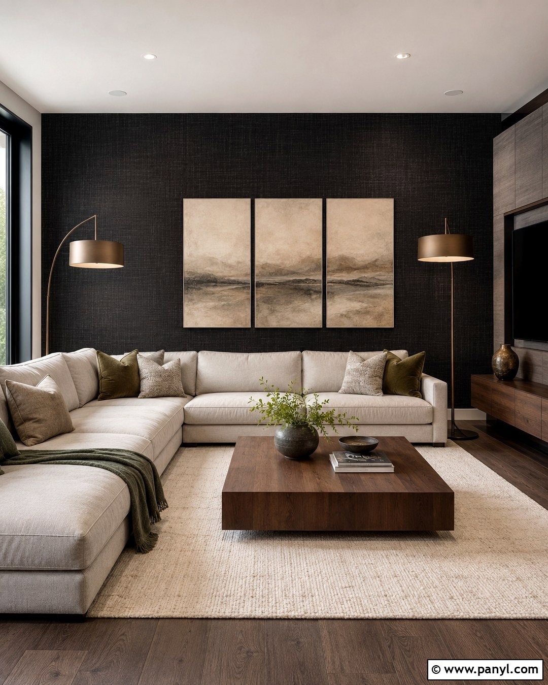Black Textured Wallpaper Accent Wall - 20 Black Accent Wall Family Room Ideas