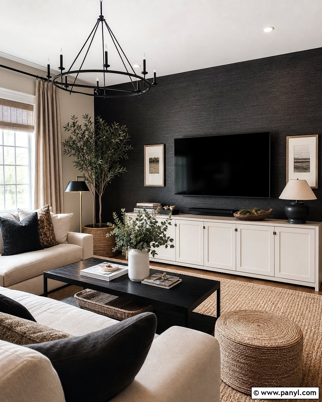 Black Textured Wallpaper TV Wall - 35 Black Wall Behind Tv Ideas