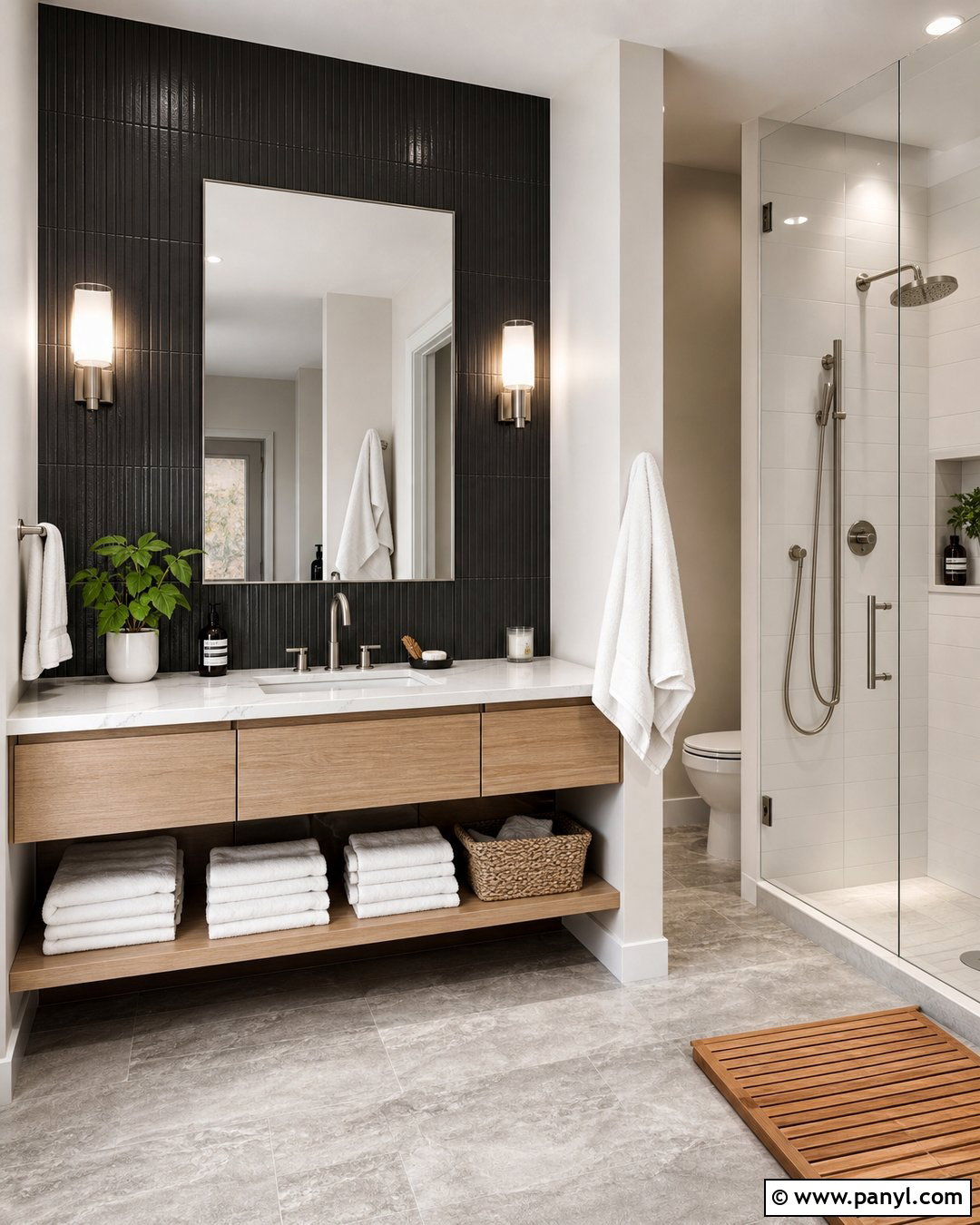 Black Tile Bathroom Accent Wall - 30 dark accent walls