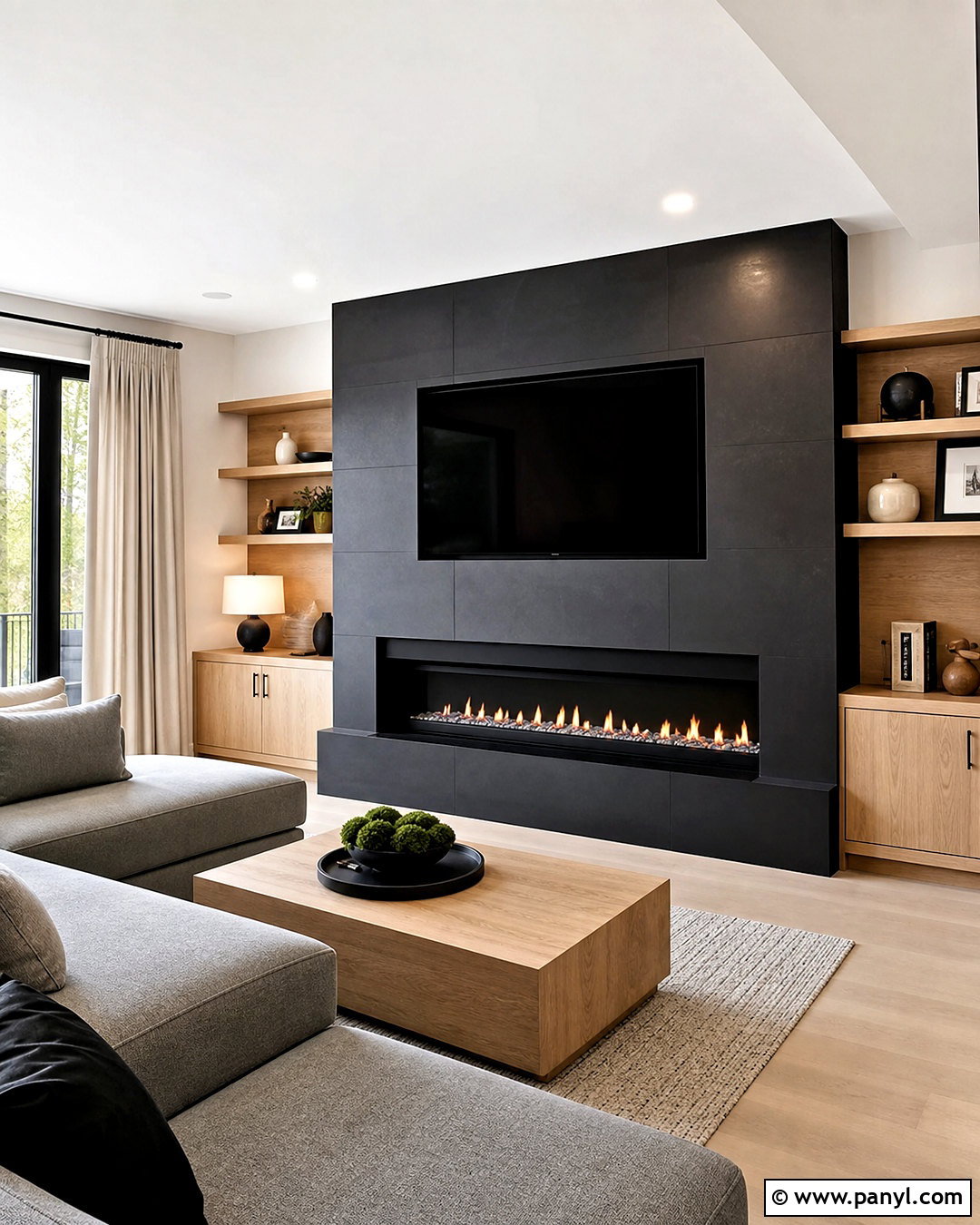 Black Tile Fireplace With TV - 20 living room with black fireplace ideas