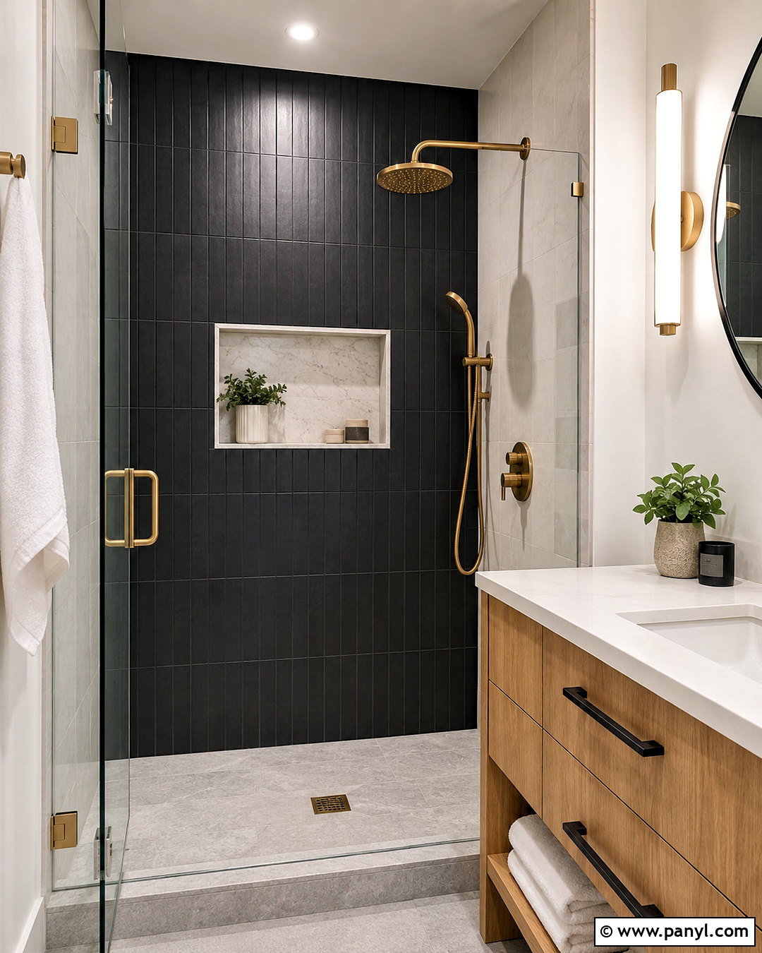 Black Tile Shower Feature Wall - 40 Black Feature Wall Ideas