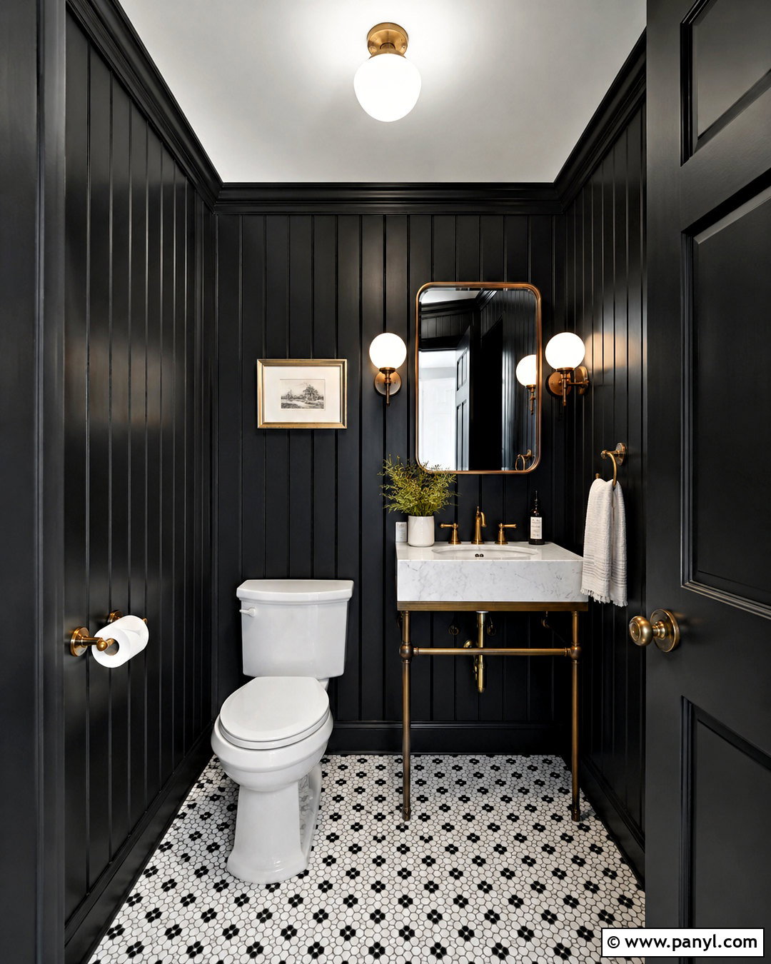 Black Tongue and Groove Powder Room - 20 black wall paneling ideas