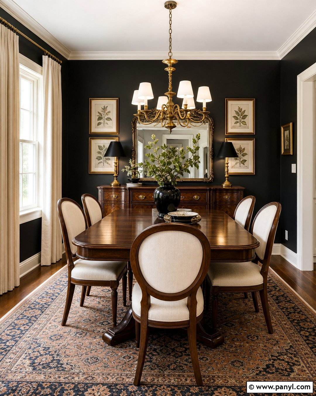 Black Traditional Dining Room With White Trim - 30 Black Walls White Trim Ideas