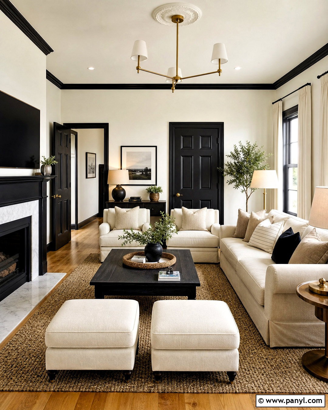 Black Trim And Black Doors With Warm White Walls - 20 dark trim and doors interior ideas
