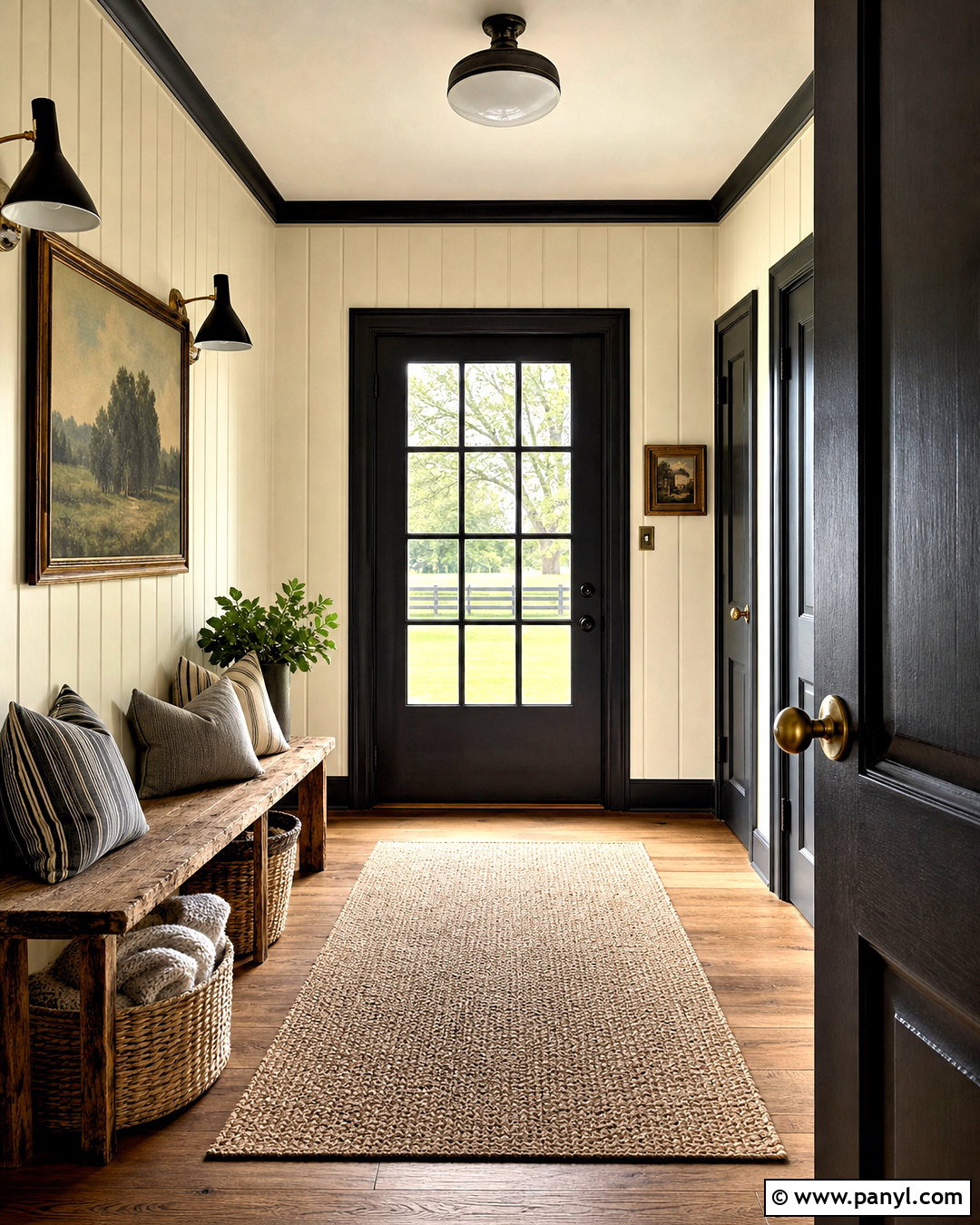 Black Trim And Paneled Farmhouse Doors - 20 dark trim and doors interior ideas