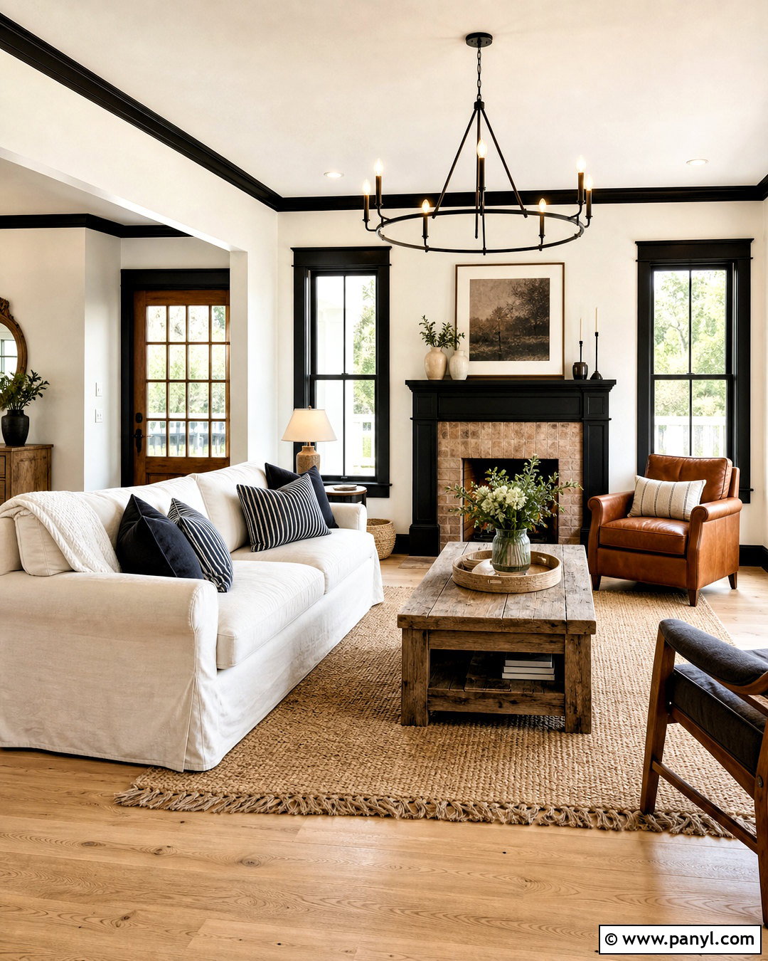 Black Trim Modern Farmhouse Living Room - 20 dark baseboards and trim ideas
