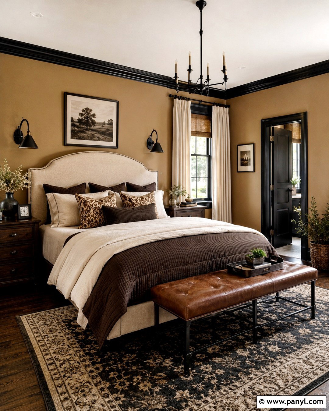 Black Trim Tan Walls Cozy Bedroom - 20 Black Trim Tan Walls