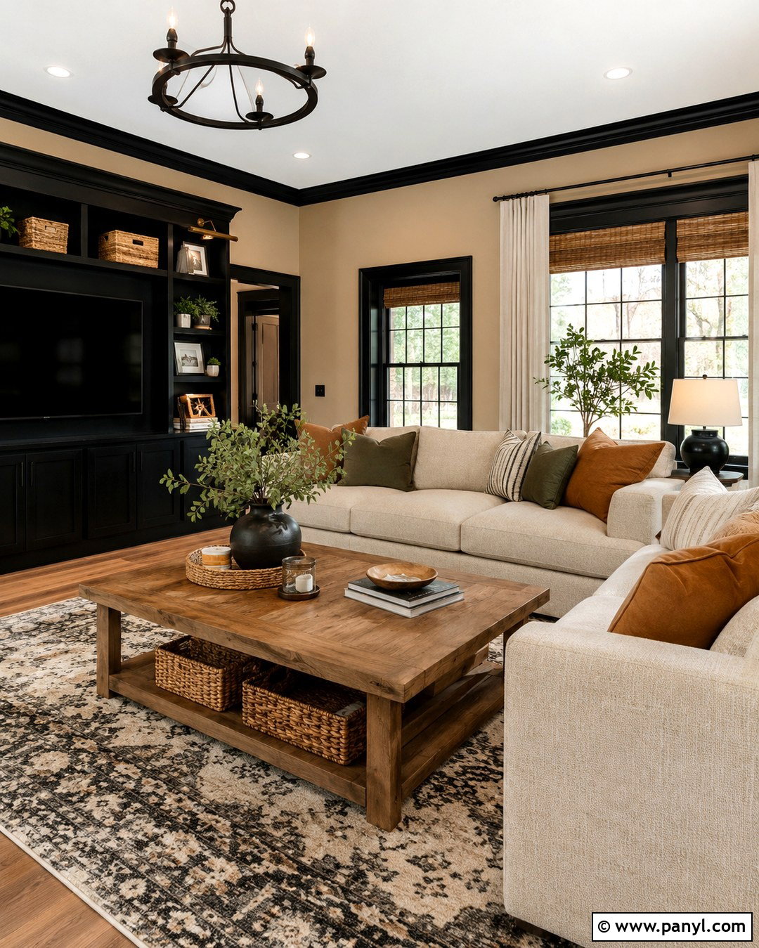 Black Trim Tan Walls Family Room - 20 Black Trim Tan Walls
