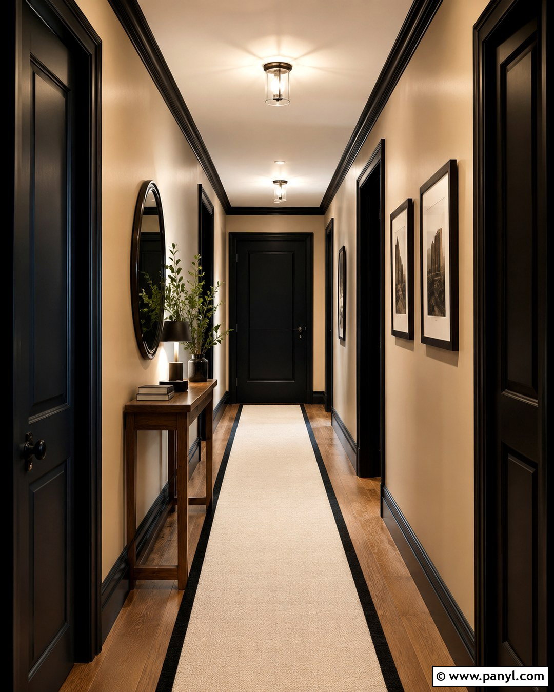 Black Trim Tan Walls Hallway - 20 Black Trim Tan Walls