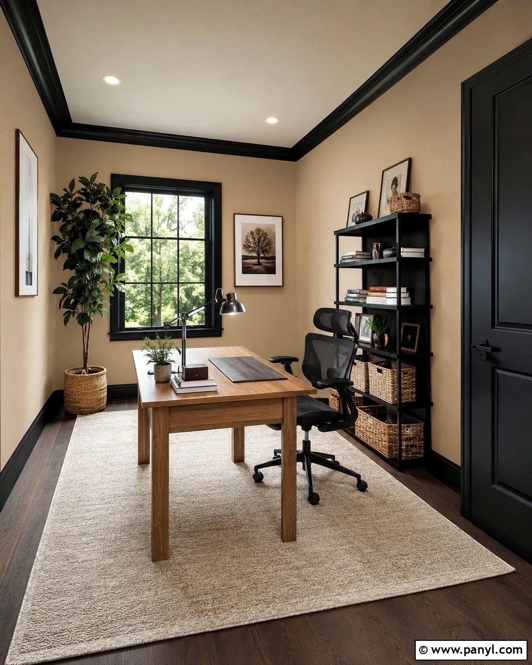 Black Trim Tan Walls Home Office - 20 Black Trim Tan Walls