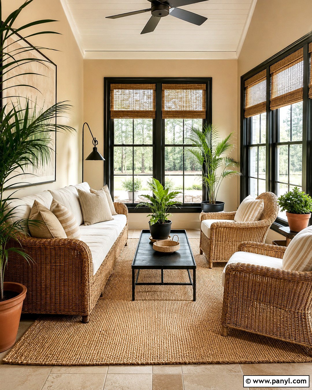 Black Trim Tan Walls Sunroom - 20 Black Trim Tan Walls