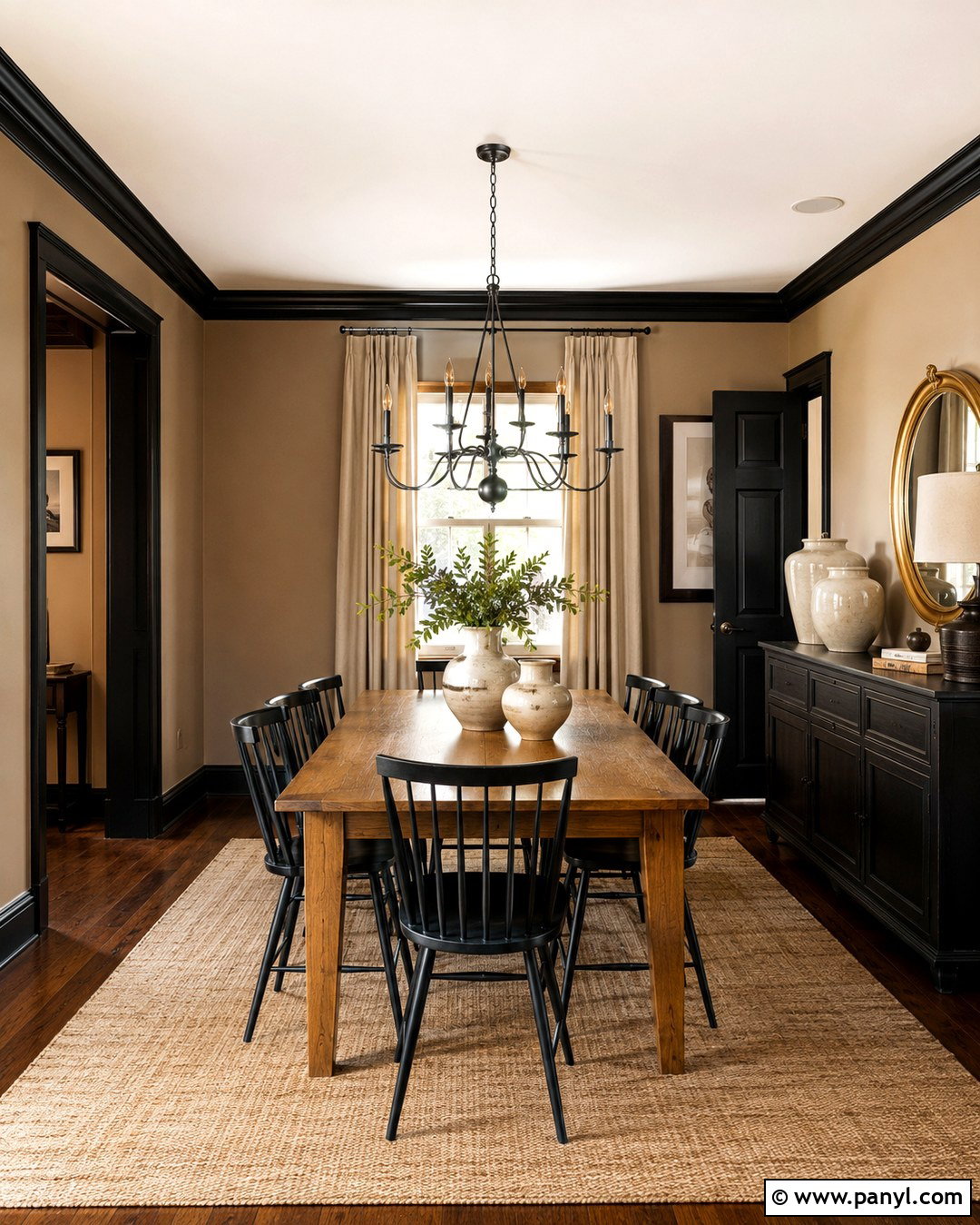 Black Trim Tan Walls Transitional Dining Room - 20 Black Trim Tan Walls