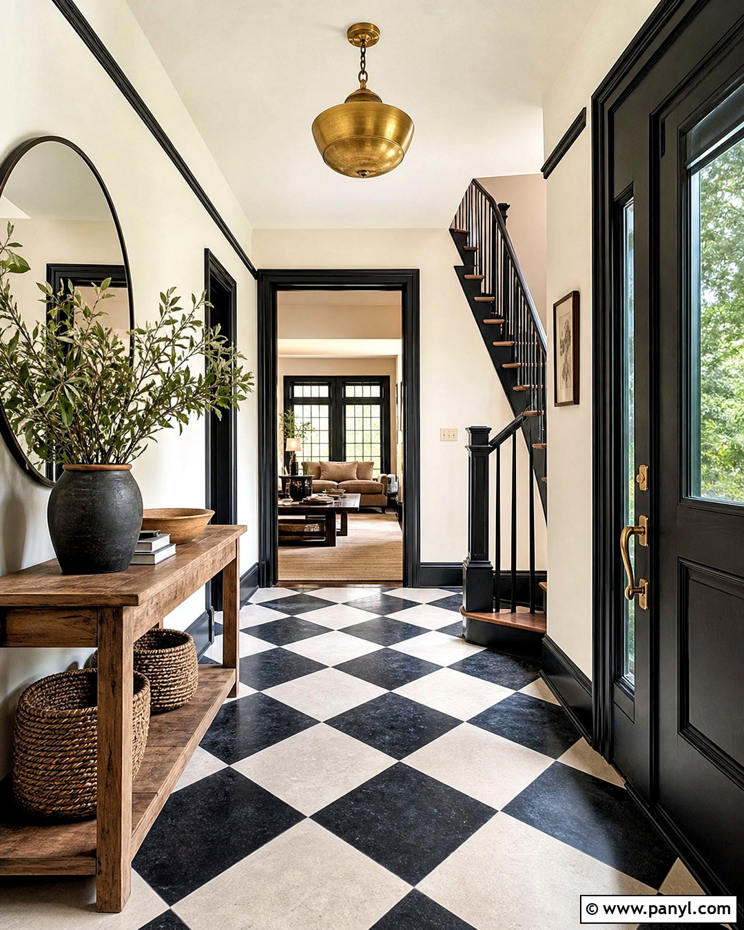 Black Trim With Checkerboard Floors - 20 dark painted trim ideas