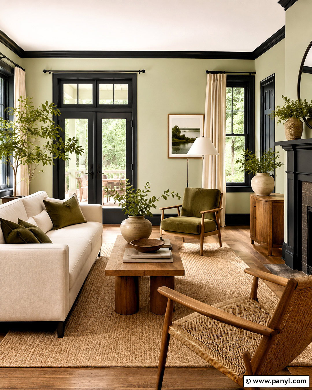 Black Trim With Light Sage Walls - 40 dark trim light walls