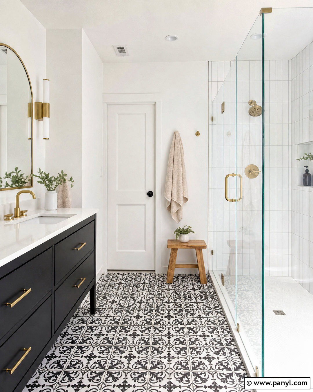Black Vanity With Black And White Tile Floor - 20 bathroom with black and white tile floor ideas