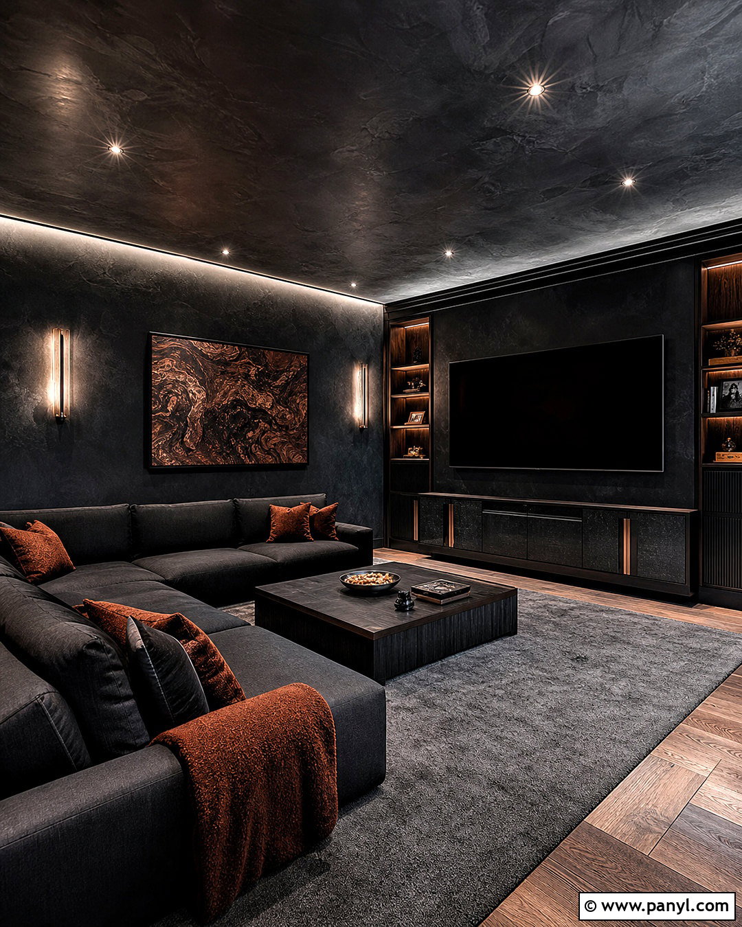 Black Venetian Plaster Media Room - 20 venetian plaster walls