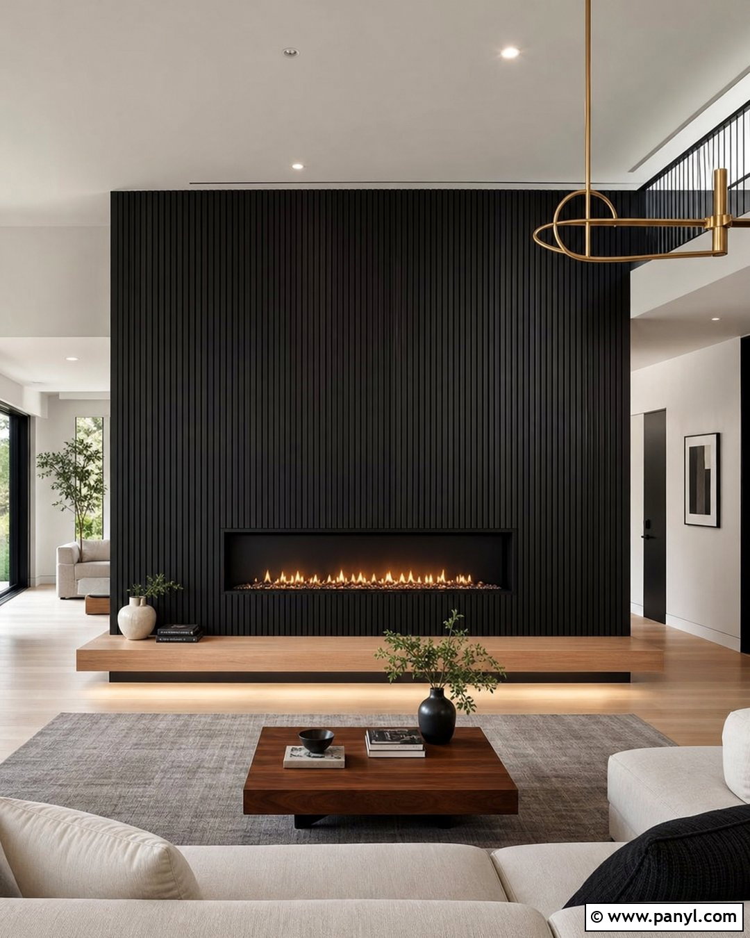 Black Vertical Slat Fireplace Wall - 20 Black Accent Wall Fireplace Ideas
