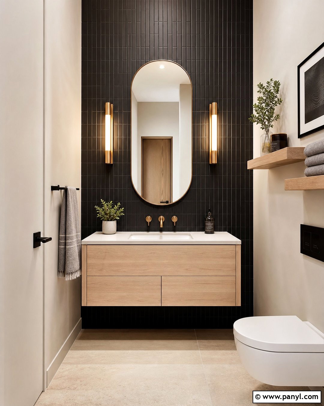 Black Vertical Tile Accent Wall Bathroom - 35 Black Accent Wall Bathroom Ideas