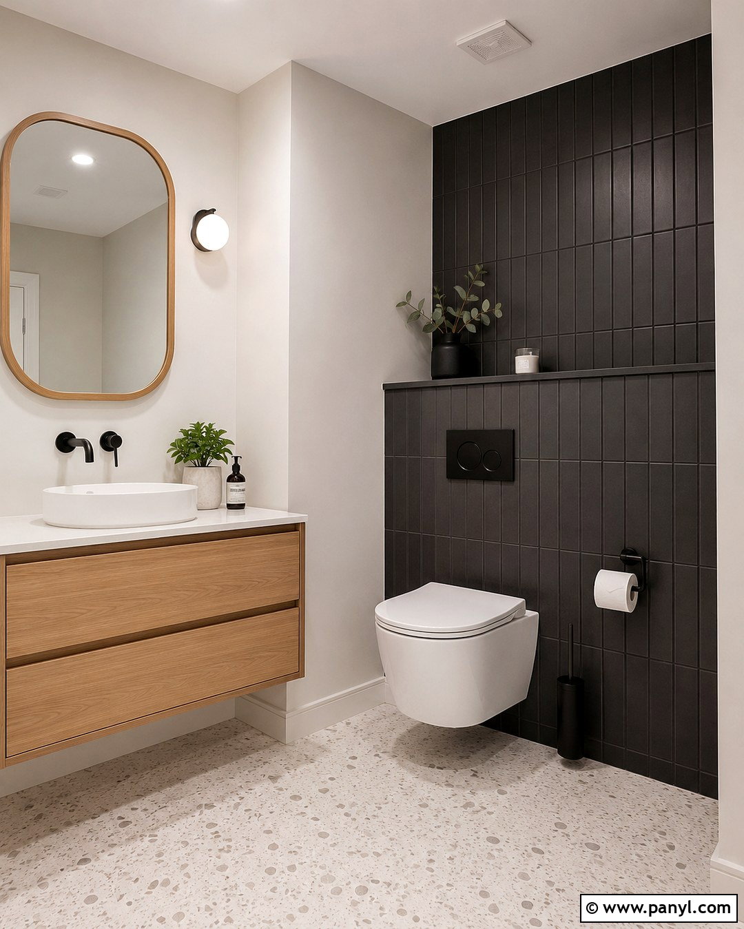 Black Vertical Tile Wall Behind Toilet - 20 Black Accent Wall Behind Toilet Ideas