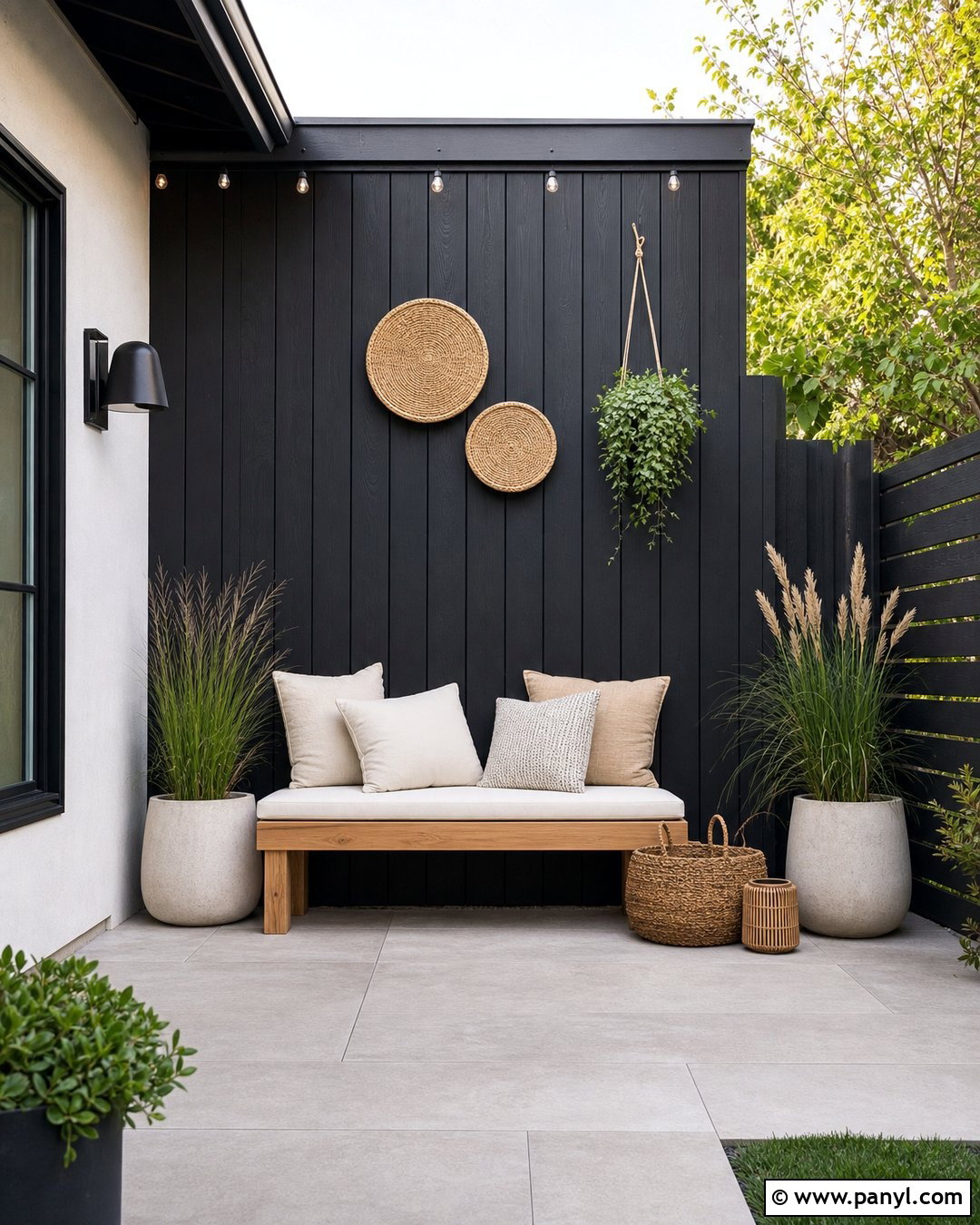 Black Vertical Wood Outdoor Accent Wall - 35 Outdoor Accent Wall Ideas