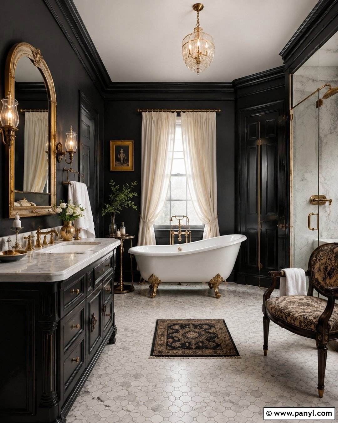 Black Vintage Bathroom With Brass - 20 Vintage Bathroom With Dark Walls