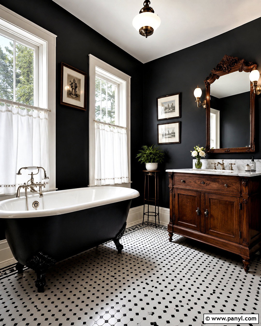 Black Vintage Bathroom With Clawfoot Tub - 20 black bathroom aesthetic ideas