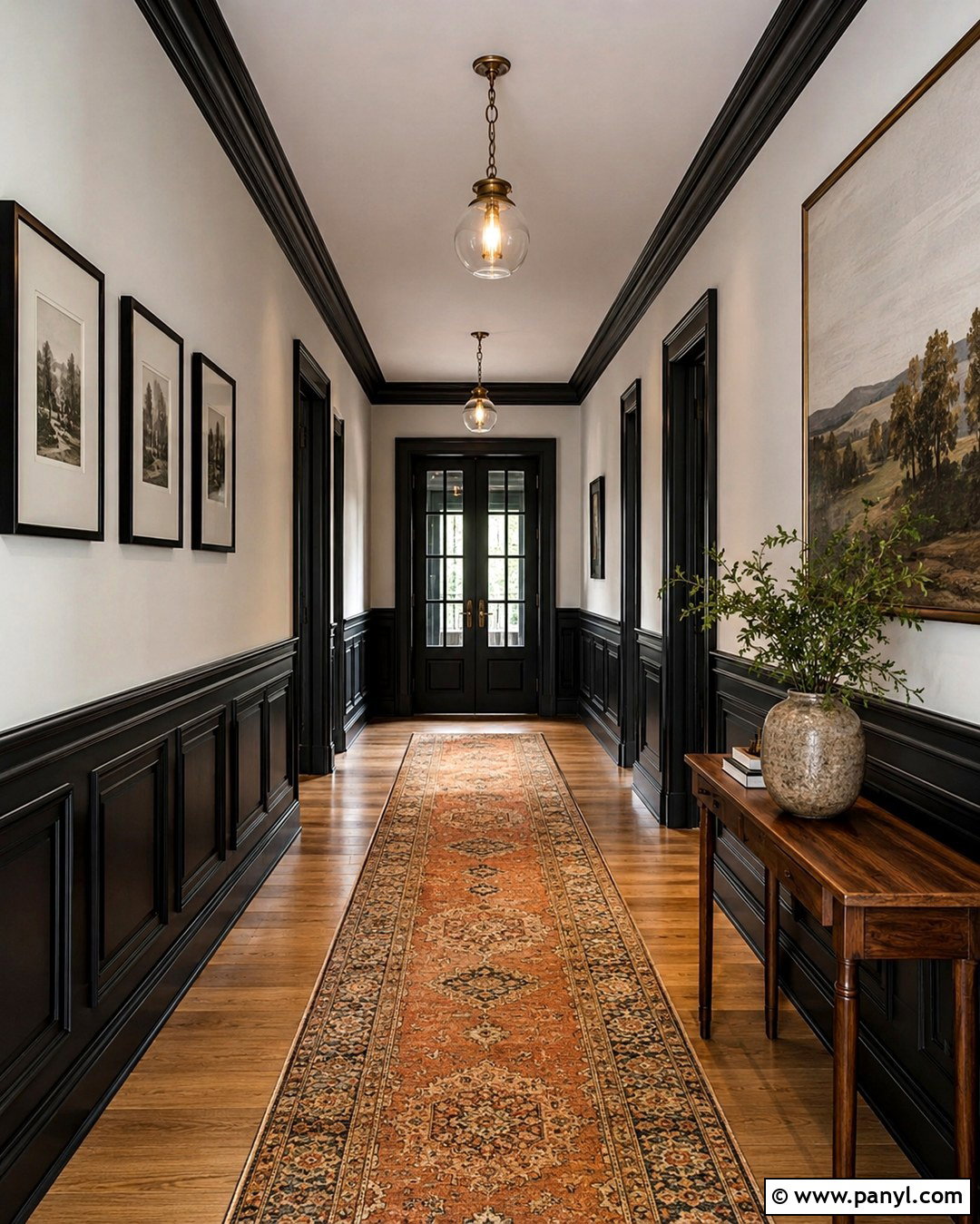 Black Wainscoting Hallway - 20 Black Wall Paint Color Ideas