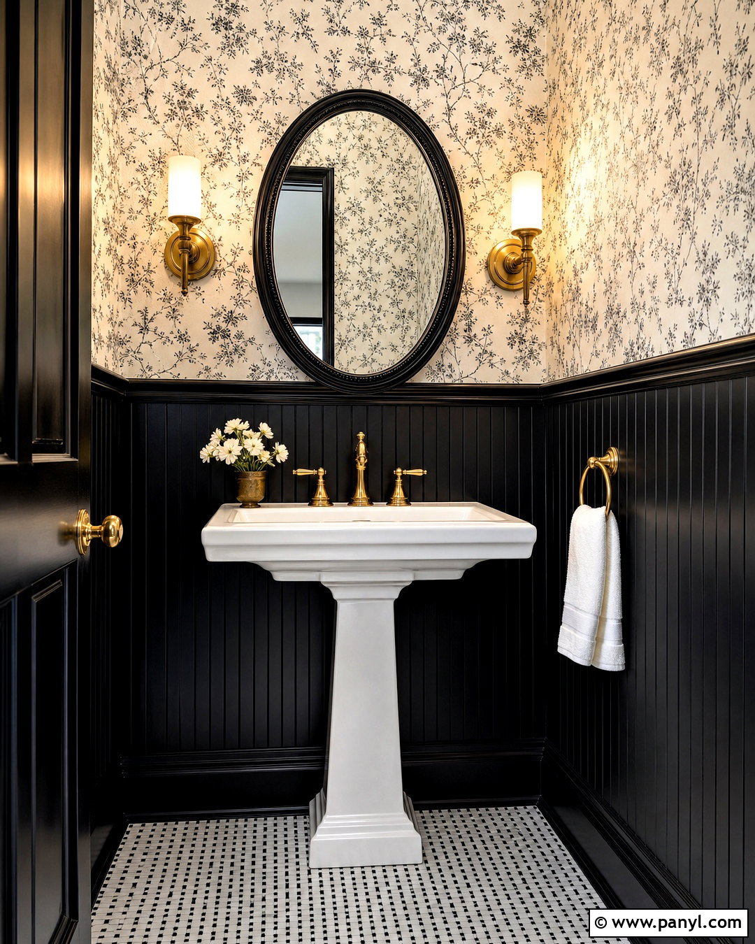 Black Wainscoting Powder Room - 20 dark powder room ideas